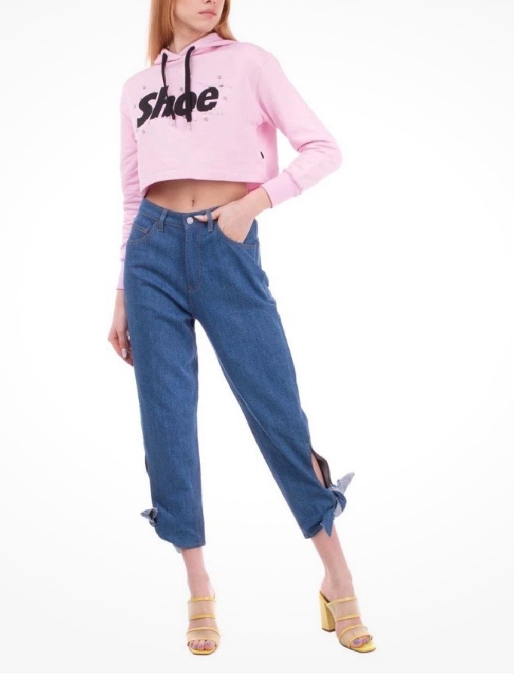 Haiku Blue Cropped Jeans with Tied Ankle Cuffs